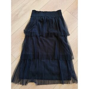 Favlux Fashion Black Tiered Tulle Maxi Skirt Smocked Waist Pleated Mesh Small